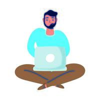 man using laptop computer icon vector