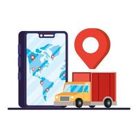smartphone with truck delivery service vector