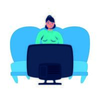 woman watching TV in living room vector