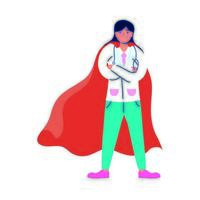 super doctora con capa de héroe vs covid19 vector