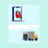 delivery motorcycle in smartphone with truck vector