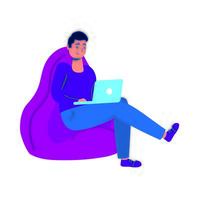 man using laptop computer in sofa vector