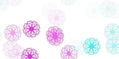 Light pink, blue vector doodle pattern with flowers.