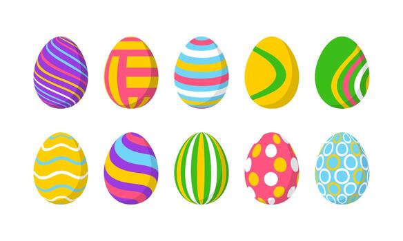 Set of 10 color Easter Eggs with pattern vector