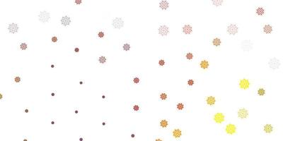 Light red, yellow vector background with christmas snowflakes.