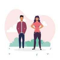 young couple lovers avatars characters vector