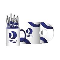 mug with pens and compact disk branding vector