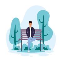 young man casual seated in the park chair avatar character vector