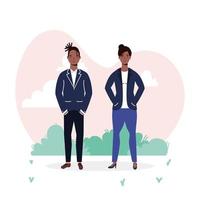 African young couple lovers avatars characters vector