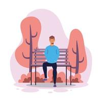 young man casual seated in the park chair avatar character vector