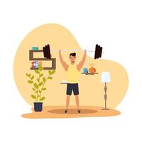 man practicing wight lifting sport activity in the house vector