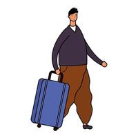 young man casual with suitcase avatar character vector