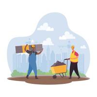 constructors workers with tools characters scene vector