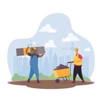 constructors workers with tools characters scene vector