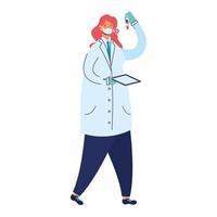 female doctor wearing medical mask with test flask vector