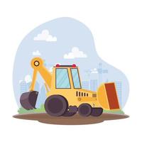 construction excavator vehicle in workplace scene vector