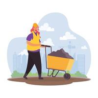 construction worker with wheelbarrow character scene vector