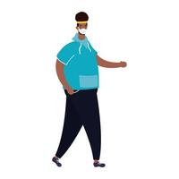 hombre africano, llevando, médico, máscara, con, sportwear, carácter vector