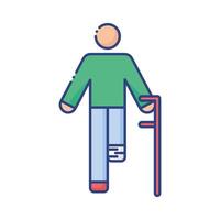 man without a leg using cane flat style icon vector