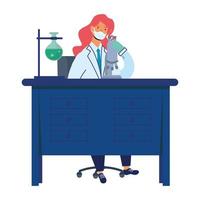 female doctor wearing medical mask woking in laboratory desk flat icons vector