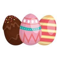 happy easter three eggs paint and chocolate cream vector