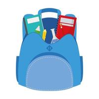 equipo de mochila escolar con cuadernos y útiles vector