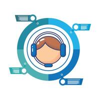 man with headset infographics statistics flat style icon vector