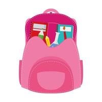 equipo de mochila escolar con cuadernos y útiles vector