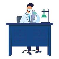 Médico varón vistiendo máscara médica woking en escritorio de laboratorio vector