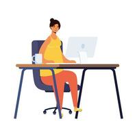 young woman using desktop in workplace character vector