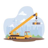 construction crane vehicle in workplace scene vector