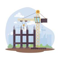 construction scene with crane tower in workplace vector