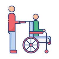 helper with man in wheelchair disabled flat style icon vector