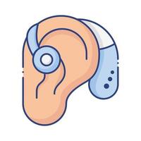 ear with hearing aid for the deaf flat style