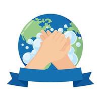 hands human washing with foam and earth planet vector