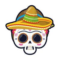 traditional Mexican woman skull head with mariachi hat flat style icon vector illustration design