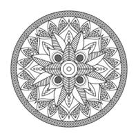 Diseño floral del ejemplo del vector del icono monocromático dibujado de la decoración de Diwali de la mandala