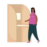 African woman in voting cubicle character vector
