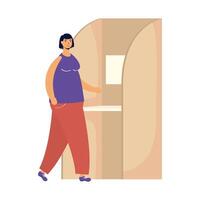 young woman in voting cubicle character vector