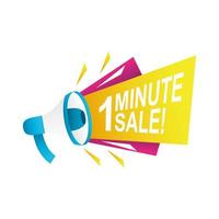 one minute sale countdown badge with megaphone vector