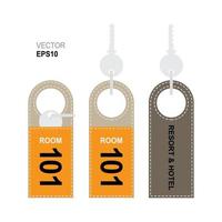 Door hanger tags with key for the room in hotel or resort mock-up vector