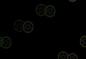 Dark Green vector background with occult symbols.