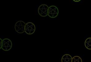 Dark Green vector background with occult symbols.