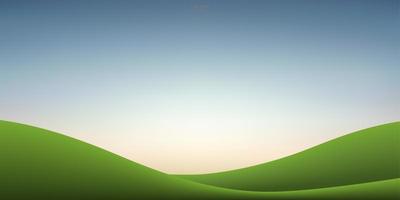 Green grass hill and sunset sky background. Outdoor natural background for template design. Vector. vector