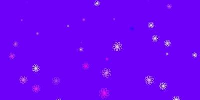 patrón de doodle de vector púrpura claro, rosa con flores.