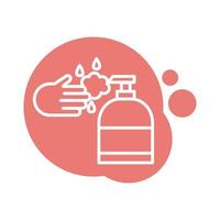 hand with antibacterial soap bottle block icon vector