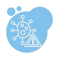 covid19 virus particle with alert symbol block style vector