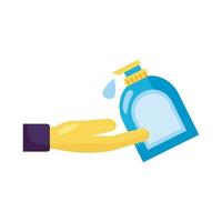 hand using disinfectant bottle with push dispenser vector