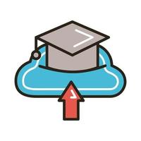 graduation hat with cloud computing education online line and fill style vector