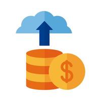 coins dollars with cloud computing payment online flat style icon vector